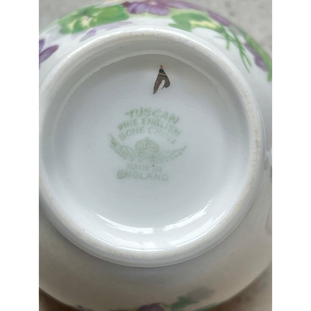 Tuscan Bone China England Teacup & Saucer Set With Violet Floral Design Gold Tri - Picture 7 of 13